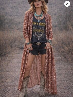 Sequin Duster Long Sleeve Maxi Cardigan - Rose Gold